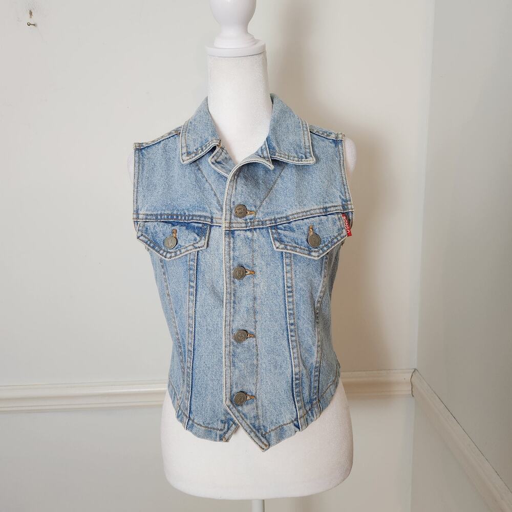Vtg 90s Bongo Gene Montesano Denim Vest Cropped Sz Medium Juniors Western Casual